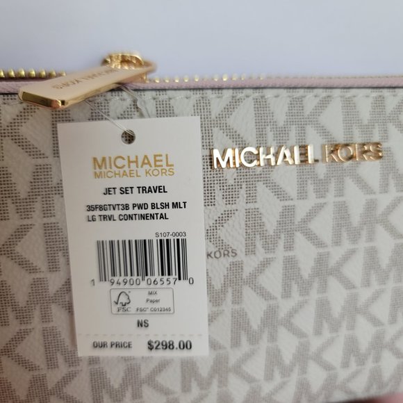 MICHAEL KORS Signature Logo Jet Set Travel Continental Wallet/Wristlet-Pwr Blush - Picture 16 of 16